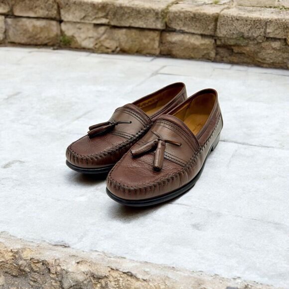 Brass Boots Walking Glove Brown Tassel Shoes Sz 9.5 W Sheepskin Lining 93392 - Picture 1 of 16